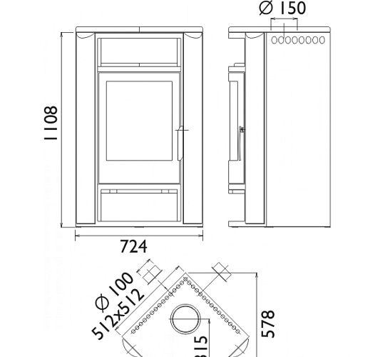Печь-камин Polar 6 угловой серая сталь_1 Печь-камин Polar 6 угловой серая сталь_1